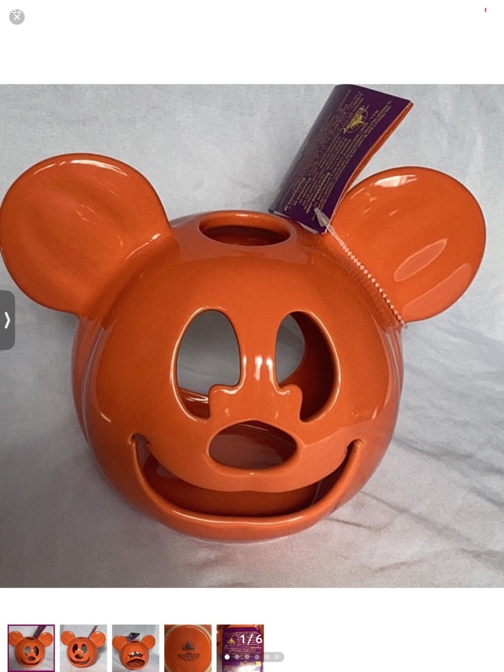 Orange Mickey Mouse Ceramic Jack-o'-Lantern Luminary
